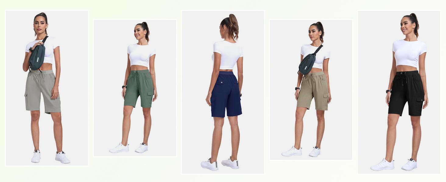 Women's Lightweight Quick-Drying Outdoor Shorts with Multiple Function Pockets & Elastic Waistband for Hiking & Camping - Fitness Summer Bottom