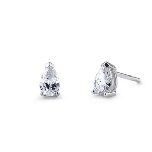 Sterling Silver 4X6mm Pear Cut Basket Setting CZ Earrings