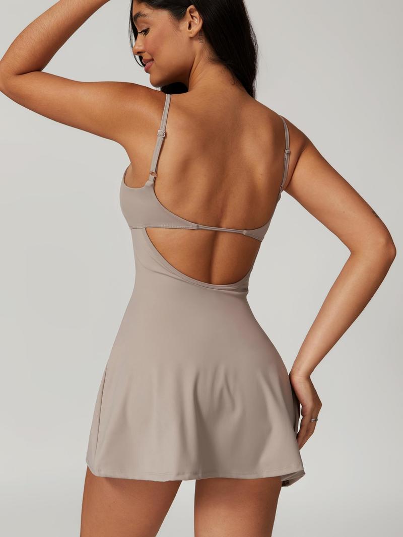 Women's Tennis Dress with Square Neck Built-in Shorts Backless Golf Dresses Workout Side Slit Athletic Golf Dresses in Multiple Colors Sleeveless Casual Everyday Seamless Sportswear Summer