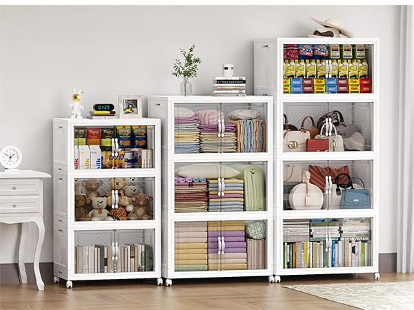 Broview V20 300QT/400QT/640QT Extra Large Stackable Storage Bins, Clear Plastic Closet Organizer Cabinet with Lid and Wheels, Collapsible Latch Boxes Folding Drawer with Door for Home Kitchen Room Organization