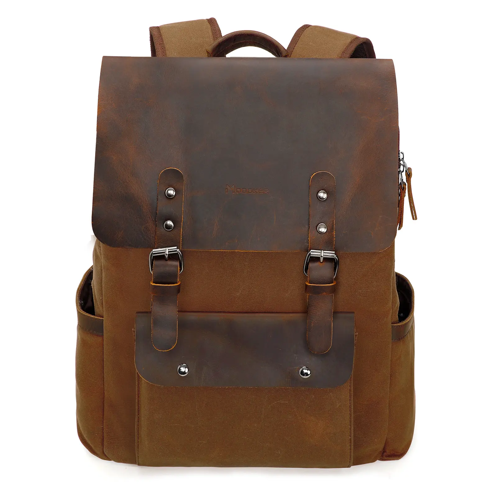 Modoker Distressed Vintage Backpack, Waxed Canvas and Genuine Leather Rucksack for Men & Women, Casual Carry On for 15.6 Inch Laptop, Carry On Backpacks, Distressed Vintage Backpacks TikTokShopBackToSchool