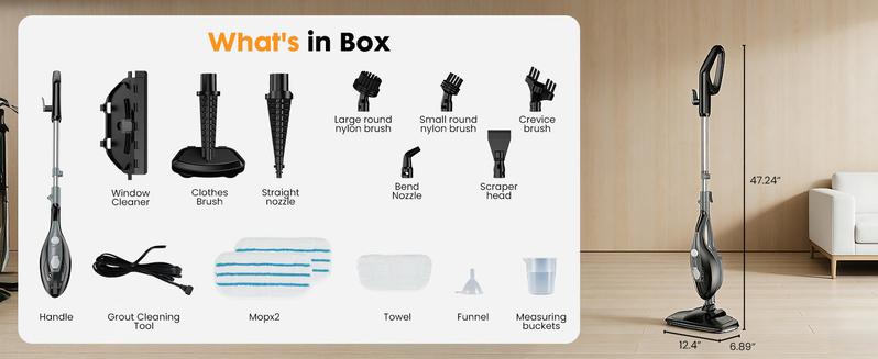 10-in-1 Steam Mop, 1550W Detachable Handheld Steam Cleaner for Floor Cleaning, 16FT Cord, 2 Washable Pads, Multi-Purpose Floor Steamer for Hardwood, Carpet, Tile, Grout, Windows