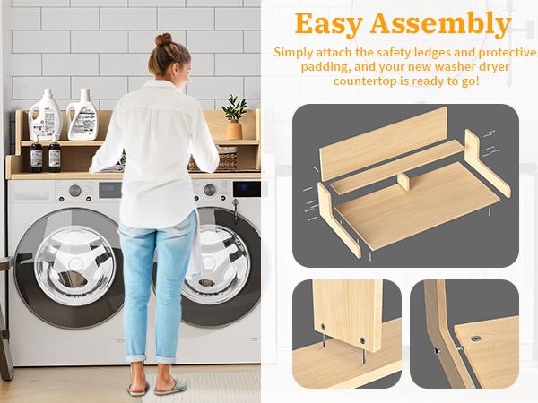 2-Tier Washer & Dryer Countertop 27.55"x54" Heavy-Duty Laundry Organizer Space-Saving Design with Counter Space Compatible with Front-Load Washers & Dryers Black/Brown/Natural Ideal for Laundry Room Functional Organizer