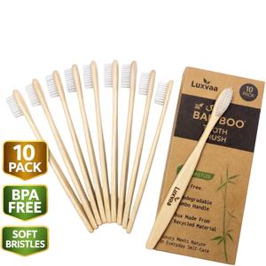 Luxvaa Premium Bamboo Toothbrushes (Value 1 Pack, 10 Brushes Total) - Eco-Friendly, BPA-Free, Soft Bristles