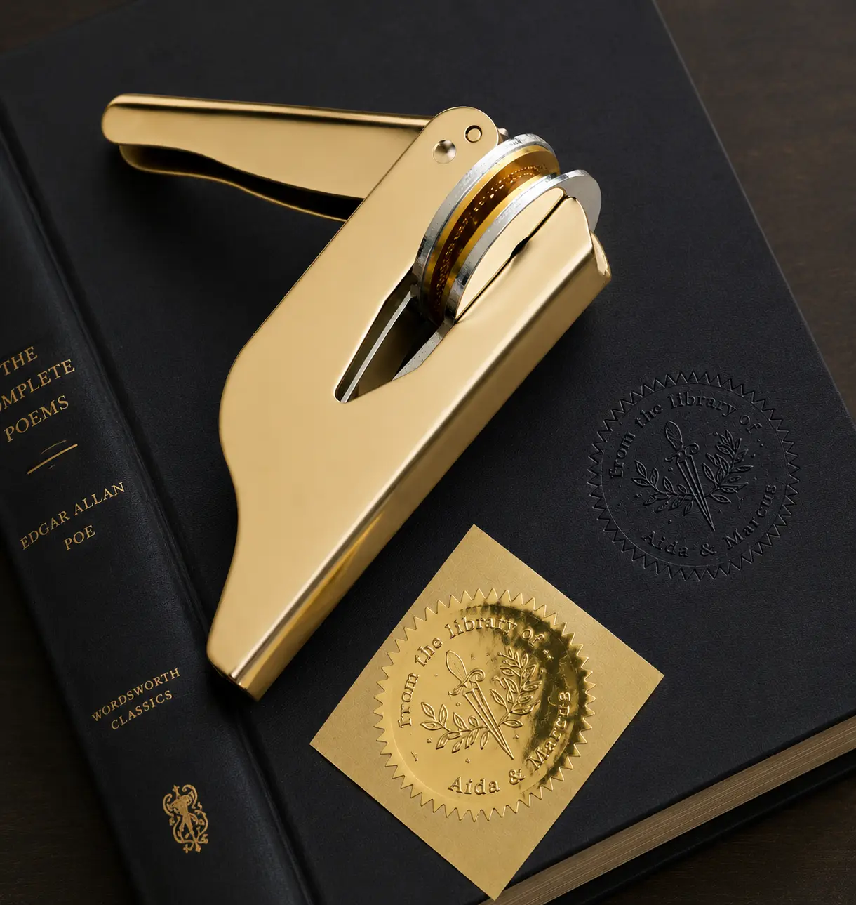 Custom Book Embosser. Create a beautiful custom embossed mark on your books with your name and chosen design. PERSONALIZATION REQUIRED: After checkout, tap "Add note" and type the exact NAME/TEXT you'd like embossed.
