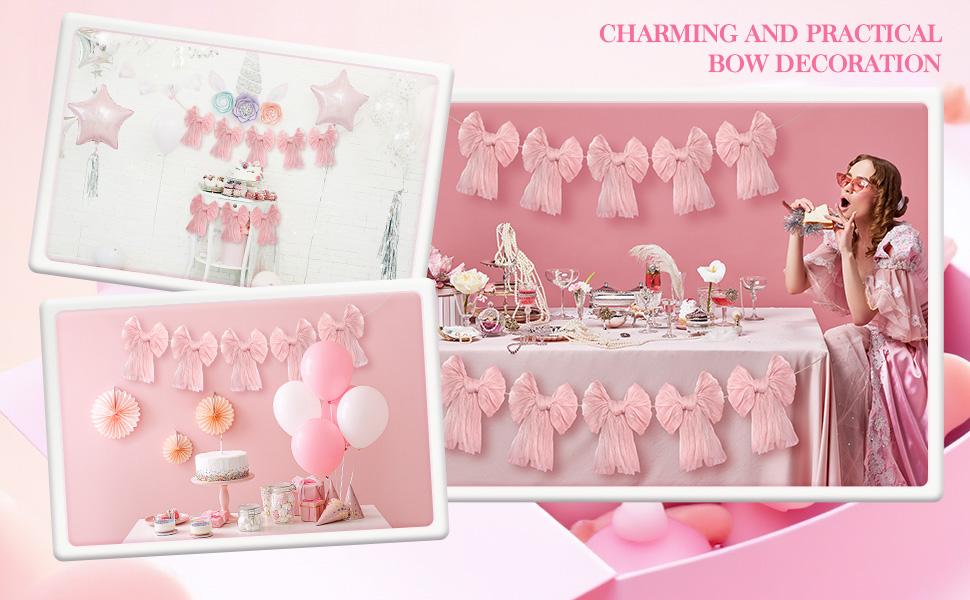 Easter Bow Garland Pastel Fluffy Tulle Satin Bow Banner Bunny Ear Plaid Pink Bow Garland Cute Hanging Wreath Garland for Mantle Fireplace Wall Door Mantel Decor, Spring Indoor Outdoor Home Table Backdrop Easter Decor 2026 Festive Party Supplies & Gifts