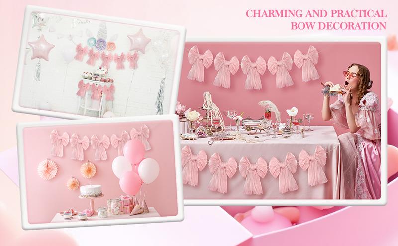 Easter Bow Garland Pastel Fluffy Tulle Satin Bow Banner Bunny Ear Plaid Pink Bow Garland Cute Hanging Wreath Garland for Mantle Fireplace Wall Door Mantel Decor, Spring Indoor Outdoor Home Table Backdrop Easter Decor 2026 Festive Party Supplies & Gifts