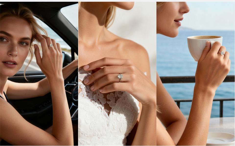 CICI GEMS Oval Cut Moissanite Halo Ring for Women 2CT D VVS1 Stackable 18K Gold Plated Lab-Created Hypoallergenic Wedding Engagement Anniversary Gift Fine Jewelry R02