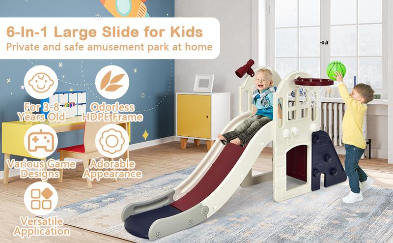 Costzon Large Slide for Kids, Slide Play Climber Set with Long Slipping Slope, Basketball Hoop and Ball, for Indoor Outdoor Backyard,fathersdaygift Costzon Large Slide for Kids, Slide Play Climber Set with Long Slipping Slope, Basketball Hoop and Ball, for Indoor Outdoor Backyard,fathersdaygift