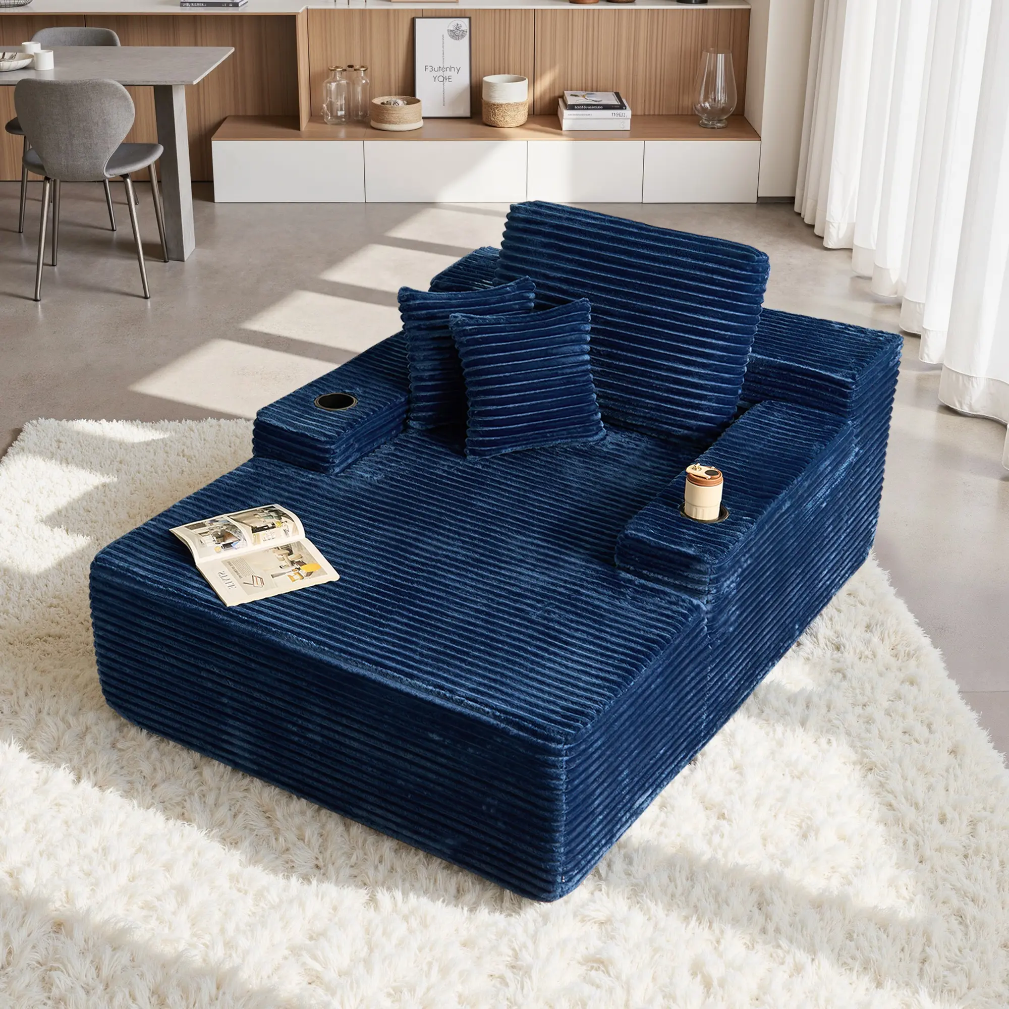 Single Chaise | Blue Plush