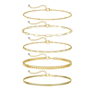 TEWIKY 14K Gold Plated Five-Layer Bracelet with Satellite Chain Paperclip Figaro Cuban Snake Chain Valentine's Day Gift Elegant Design