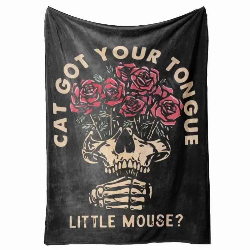 Unforgettable Adeline Vintage Zade Print Soft Flannel Blanket - Dark Gothic, Gothic Alt Style, Skull and Roses Graphic Design, Breathable, Machine Washable, All-Season Comfort, Ideal for Sofa or Bed, Dark Gothic Blankets, Gothic Alt Style Blankets