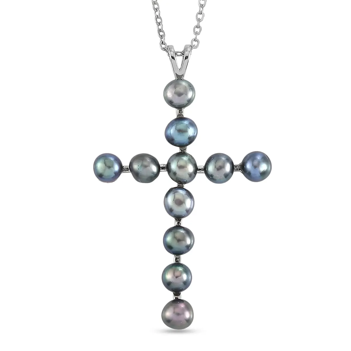 EverTrue Freshwater Peacock Pearl Heavenly Cross Pendant in Platinum Bond with Stainless Steel Necklace (20 Inches)