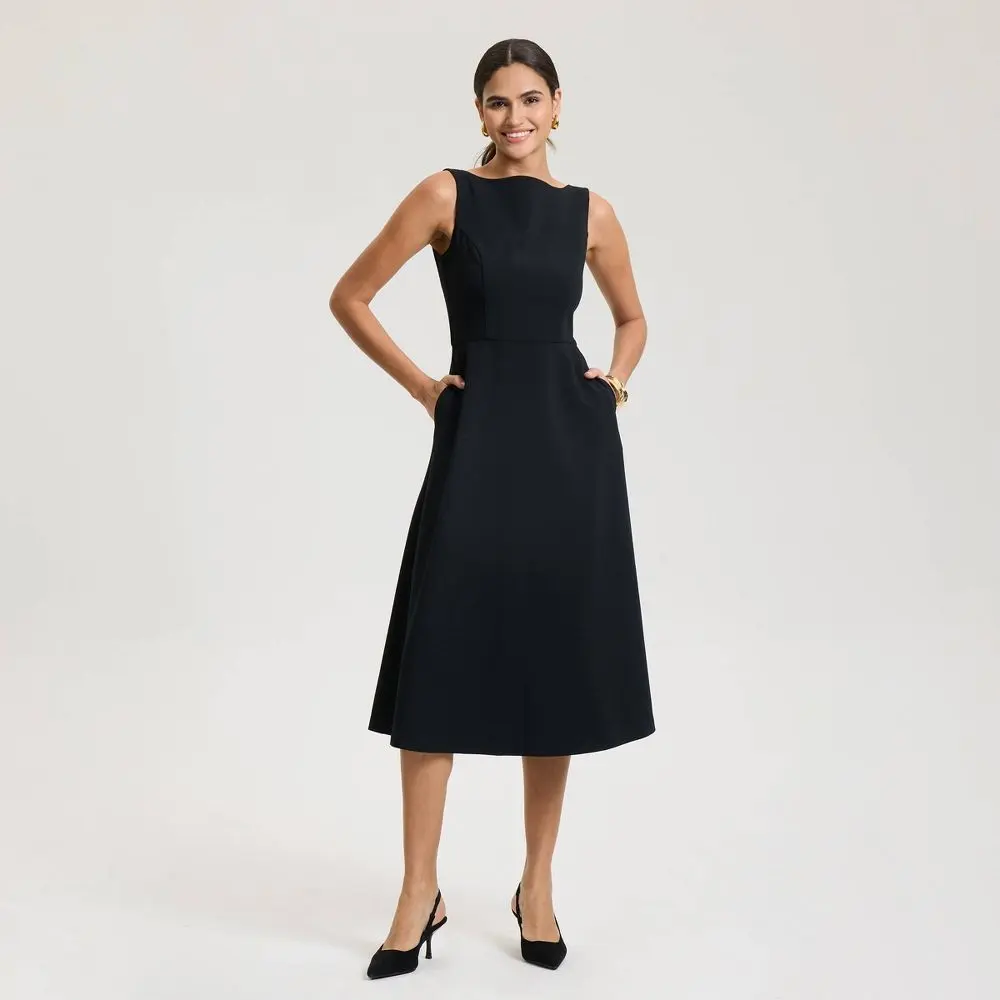 knee length dresses for ladies It's My Day Woven Midi Dress L Flying Tomato Navy / L main image 1
