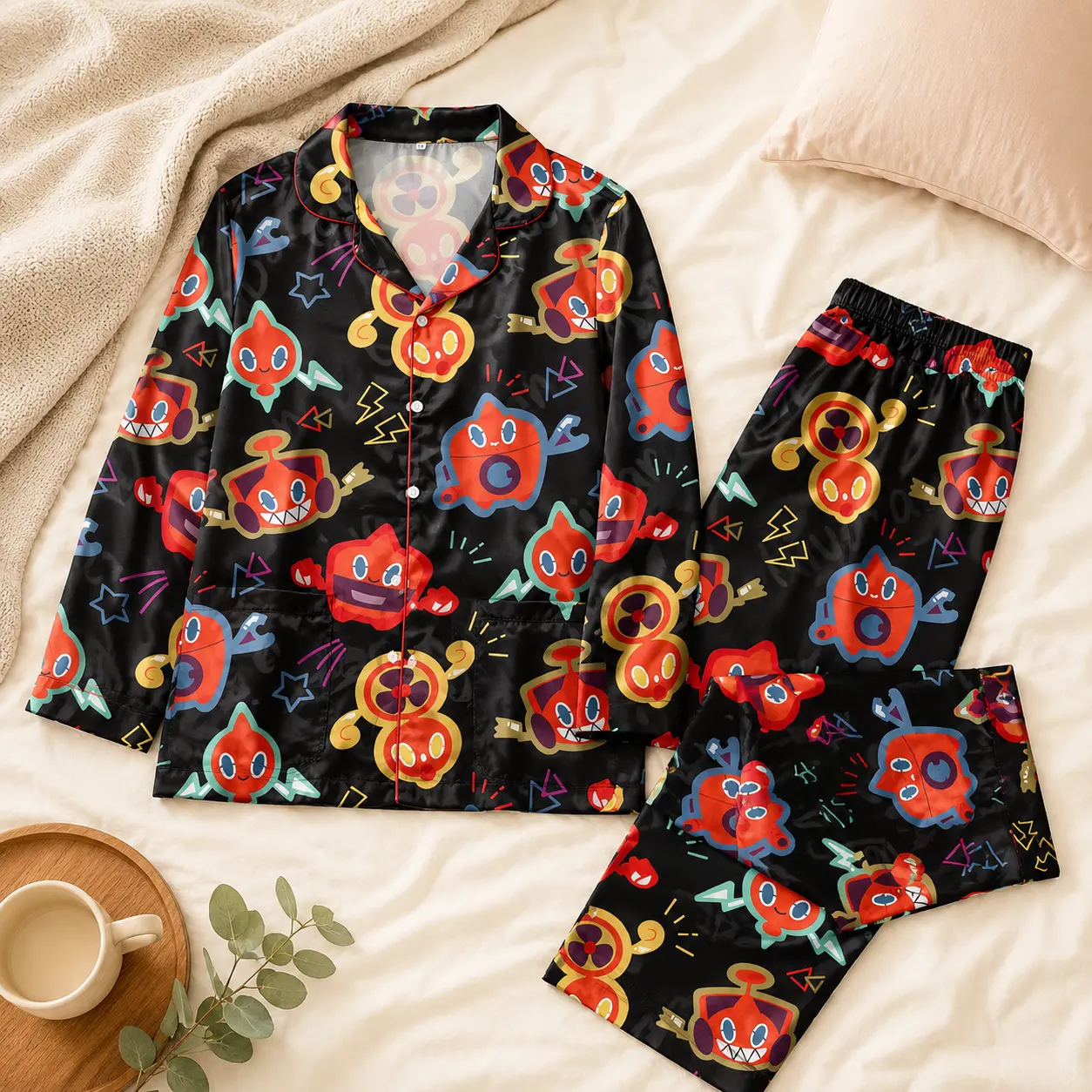 Rotom Pajama Set- Full Form Collection Anime Satin Manga Sleepwear Set