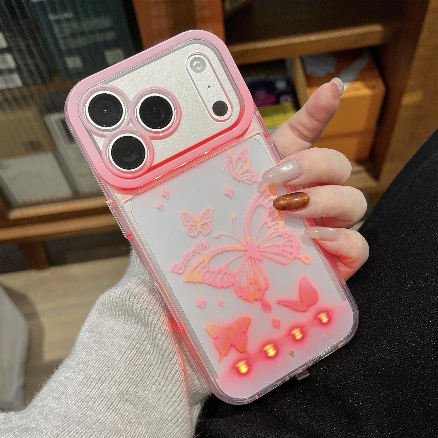 Cute Clear LED Flash Butterfly Pattern Phone Case for iPhone 17 Pro Max/17  Air 17 16 Pro 15 plus 14 13,Soft TPU Full Camera Lens Shockproof Protective Phone  Cover - TikTok Shop