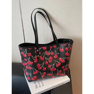 Women's Cherry Pattern Tote Bag, Large Capacity Shoulder Bag for Daily Used, Casual Trendy Versatile High-Quality Daily Trendy Commuter Purse, Girl Fashionable Shopping Bag, Handbag Tote Bag