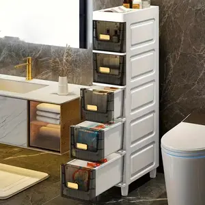 Slim Storage Cabinet with Drawers, Waterproof PP Plastic Organizer, Multi-Tier Storage Drawer Unit for Bathroom, Kitchen, Personal Care & Small Space Organization