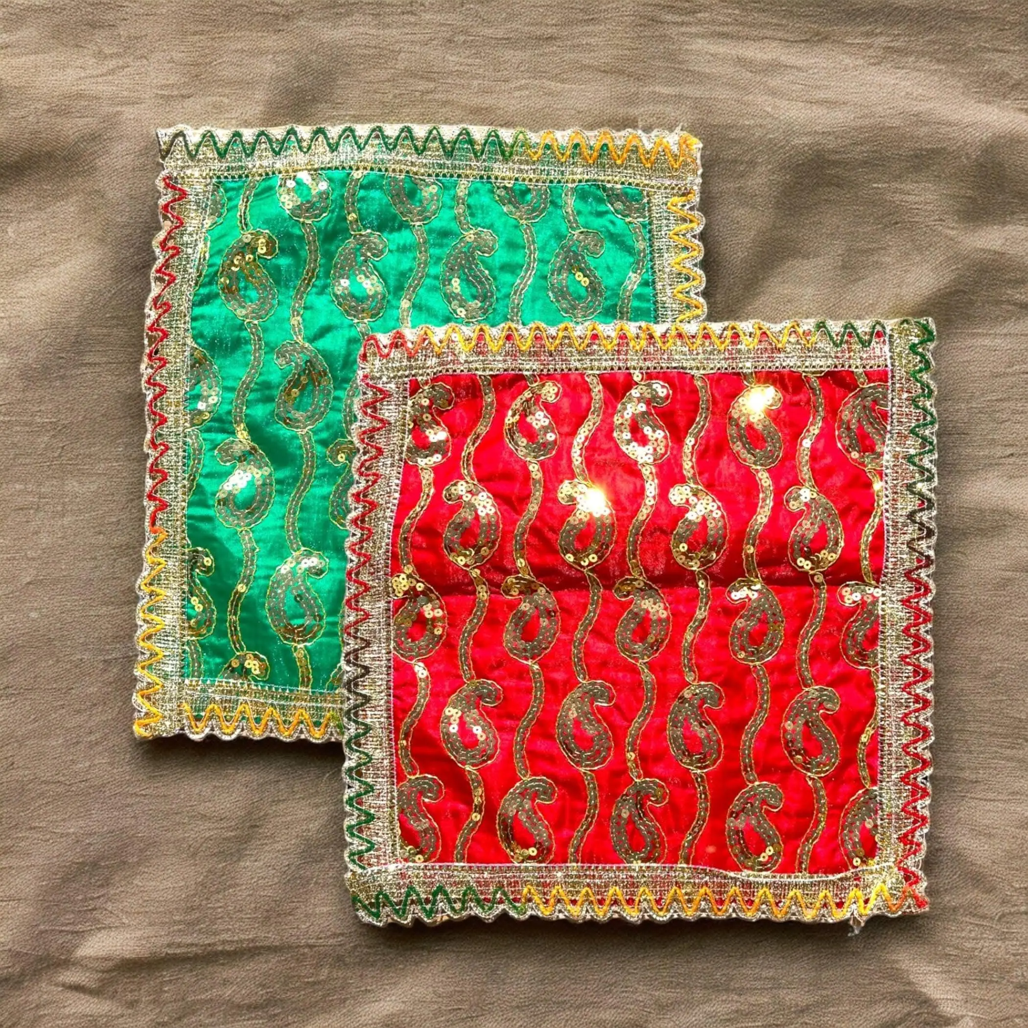 Elegant Silk Pooja Mat | Decorative Asan for God & Goddess Idols | Ideal for Diwali, Weddings, Housewarmings, or Sacred Spaces