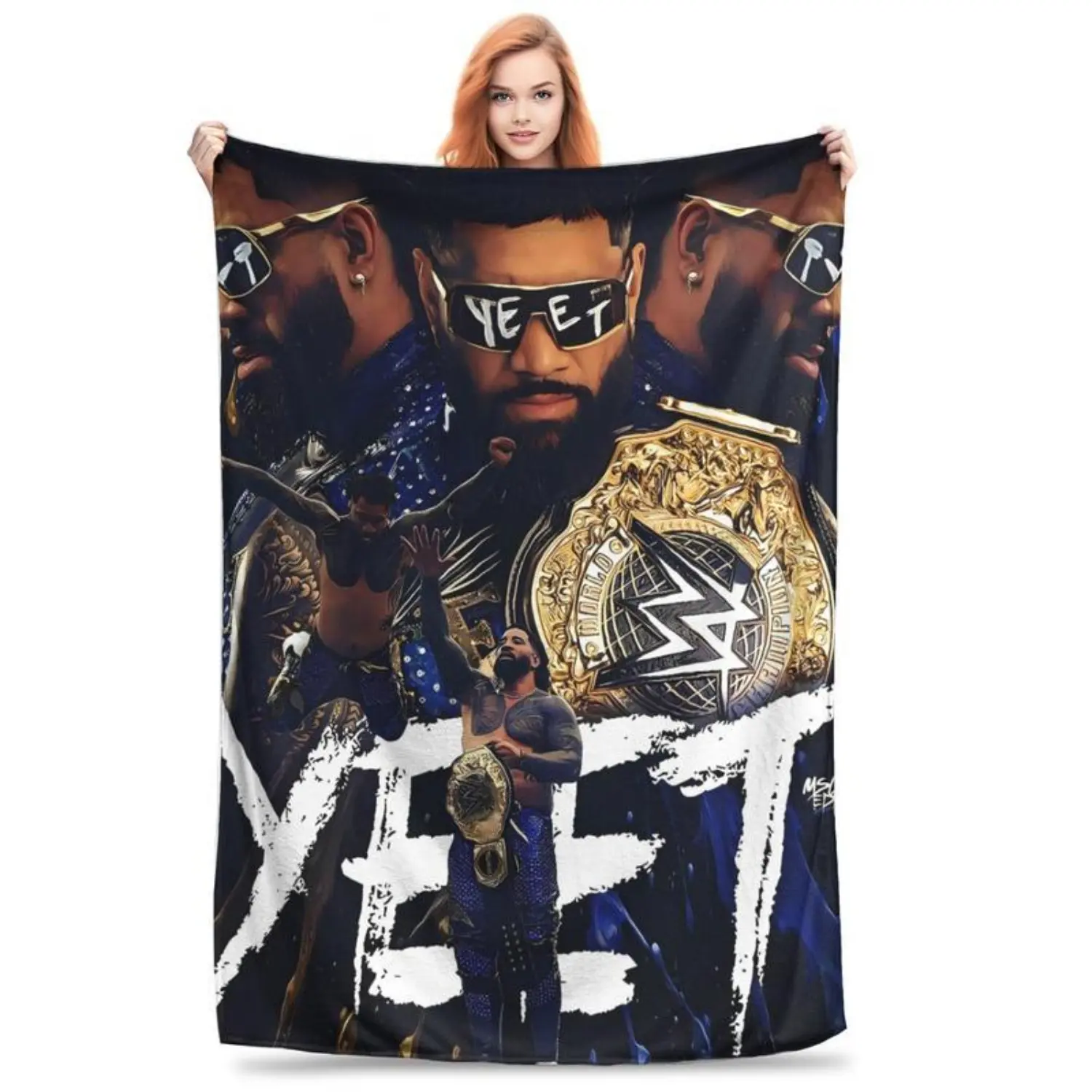 JEY YEET USO Wrestling Theme Flannel Blanket - Soft, Breathable, Durable All-Season Printed Art Plush Throw with Street Trend Look, Machine Washable for Child Bedrooms
