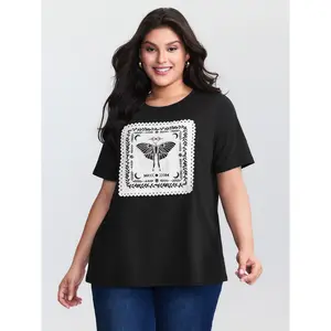 【Summer Turn-Up】BLOOMCHIC Plus Size Appliqué Embroidery Lace Trim T-Shirt [M-6X] 2026 Summer Vibes Swimweek