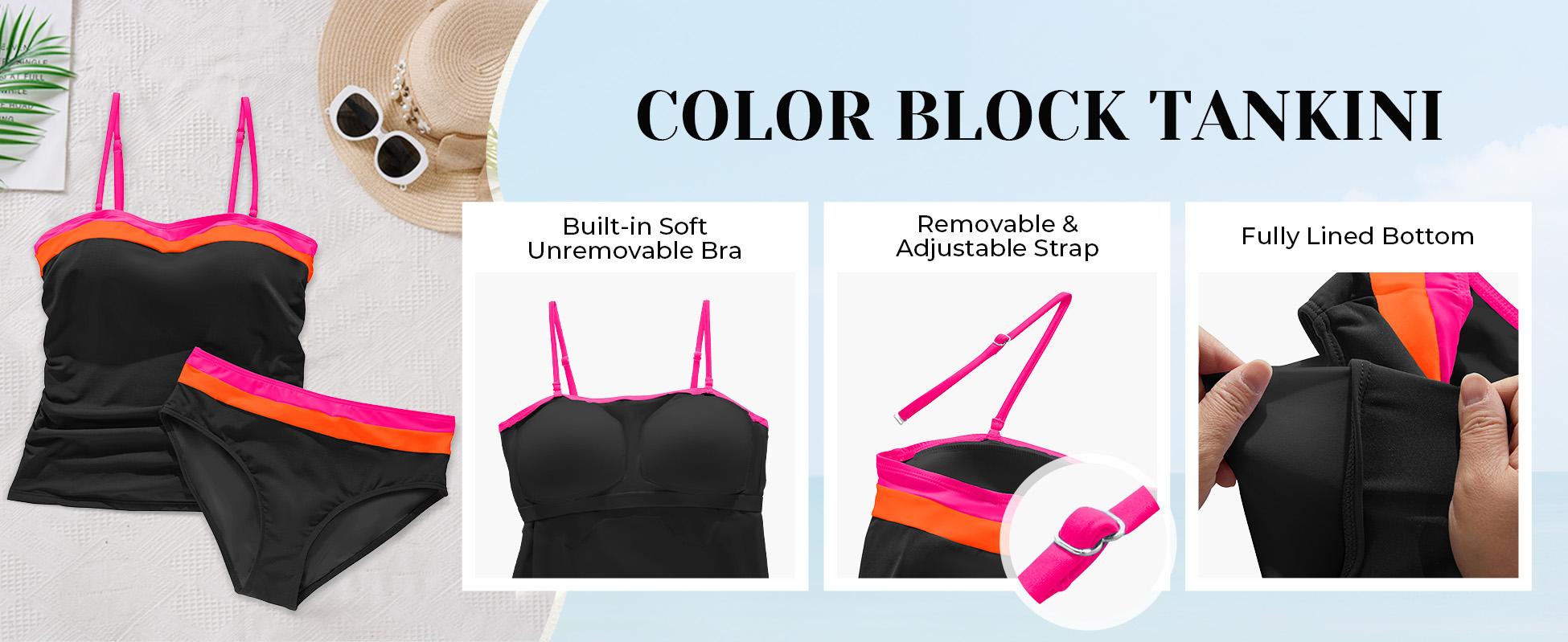 Daci Bandeau Tankini Swimsuits for Women - Two Piece Ruched Tummy Control Bathing Suit Strapless Swimwear with Bottom