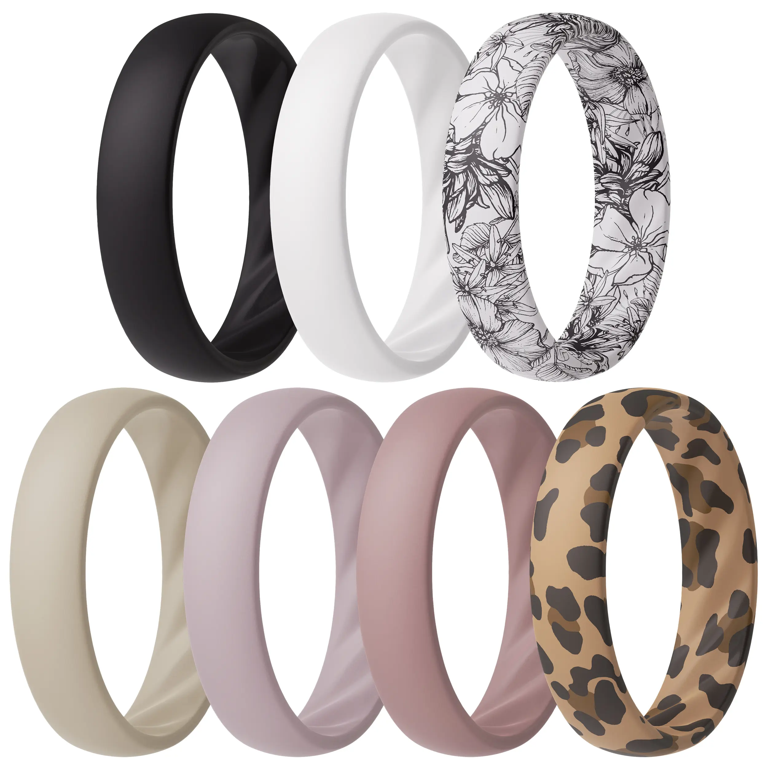 ThunderFit Women's Silicone Wedding Rings - 5.5mm Wide, 2mm Thick Engagement Rings, Rubber Engagement Bands, 7-Pack