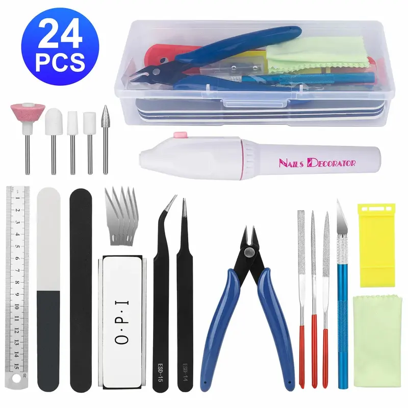 24Pcs Gundam & Car Model Combo Tool Kits - Basic DIY Gadget Tool with Spare Blades Pack for Beginners' Model Building & Repair