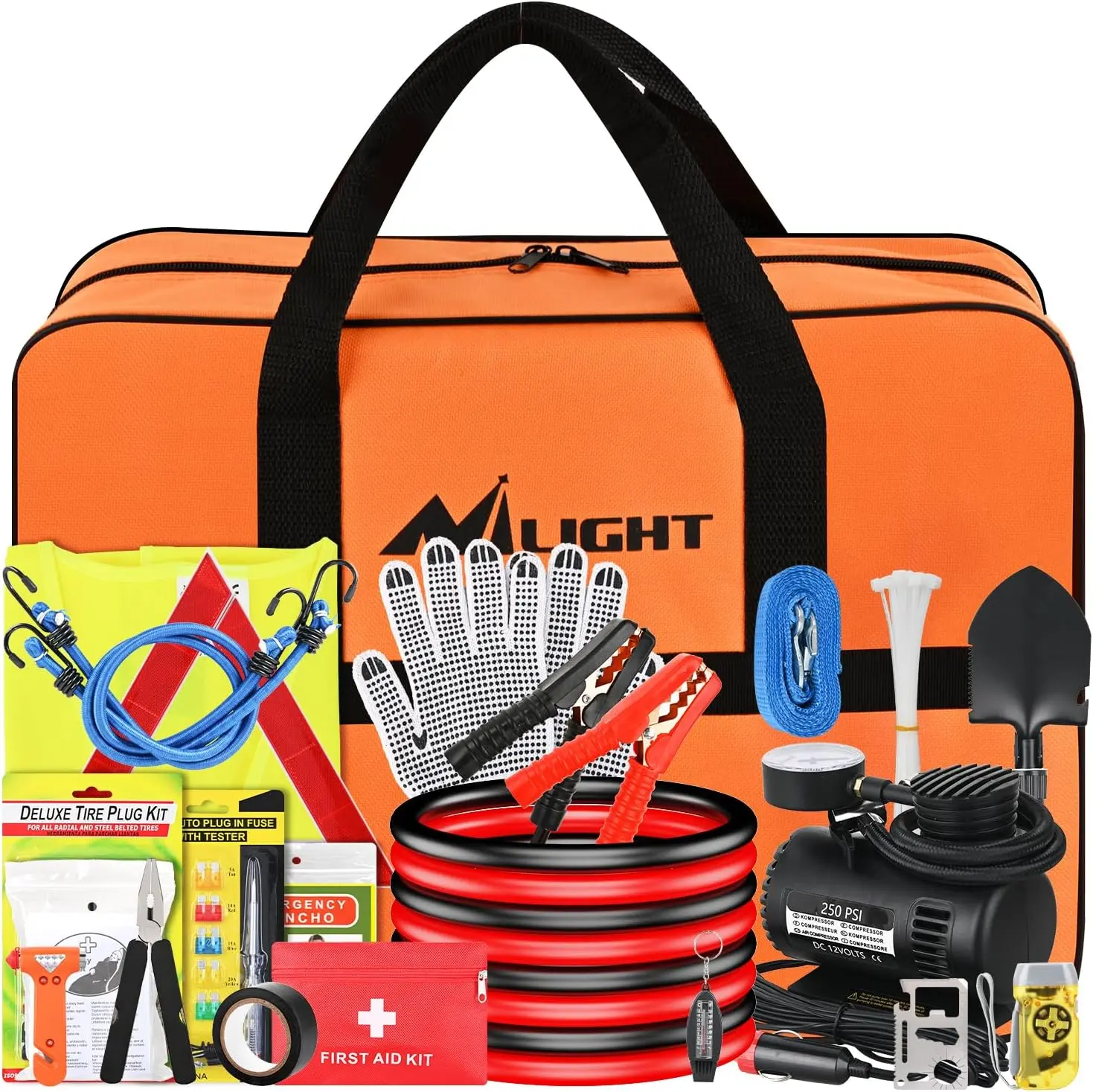 Nilight 44-Piece Roadside Emergency Kit - Heavy Duty Jumper Cable, Air Compressor, Tire Repair Tools, First Aid Supplies, Alligator Connector, Flashlight Emergency Tool Kits for Cars, Trucks, SUVs - Hiking, Outdoor, Cycling Father's Day Gift
