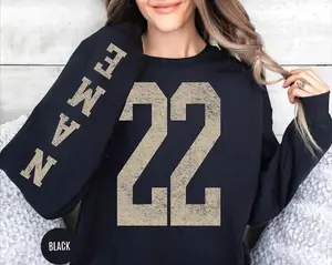 Custom Number and Name Sleeve Print Sweatshirt, Game Day Adult Hoodie, Personalized School Team Number Sweatshirt, Football Mascot Shirt