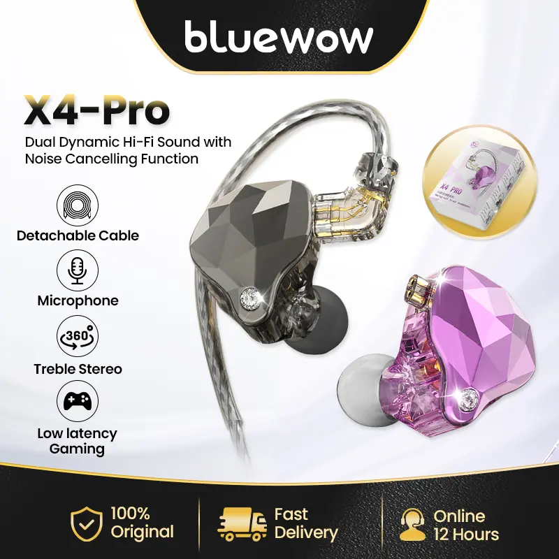 BlueWow X4 PRO Wired In-Ear Earphones Headphone - 11mm Dynamic Driver, Hi-Fi Sound, Comfortable Fit, Noise Reduction, Geometric Cut-Outs, Type-C/USB Jack, Call Functionality, Non-Water Resistant for Music Lovers, Earphones Wired, Wired Earphones