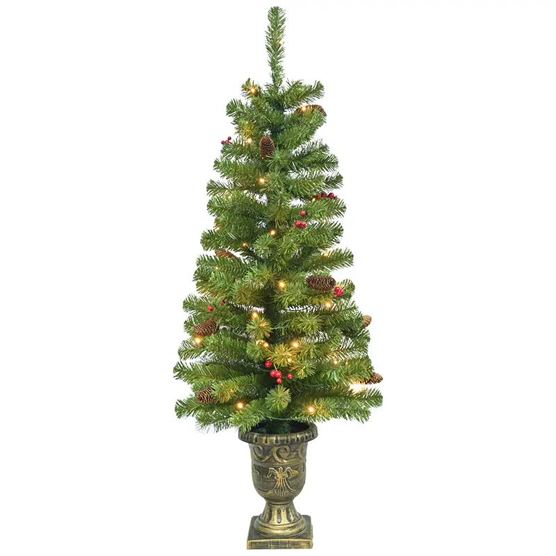 ClouFairy 4ft Pre-lit Potted Christmas Tree Mini Artificial Christmas Entrance Tree,Battery Operated 50 LED Lights,Small Fake Spruce Tree with 140 Branch Tips