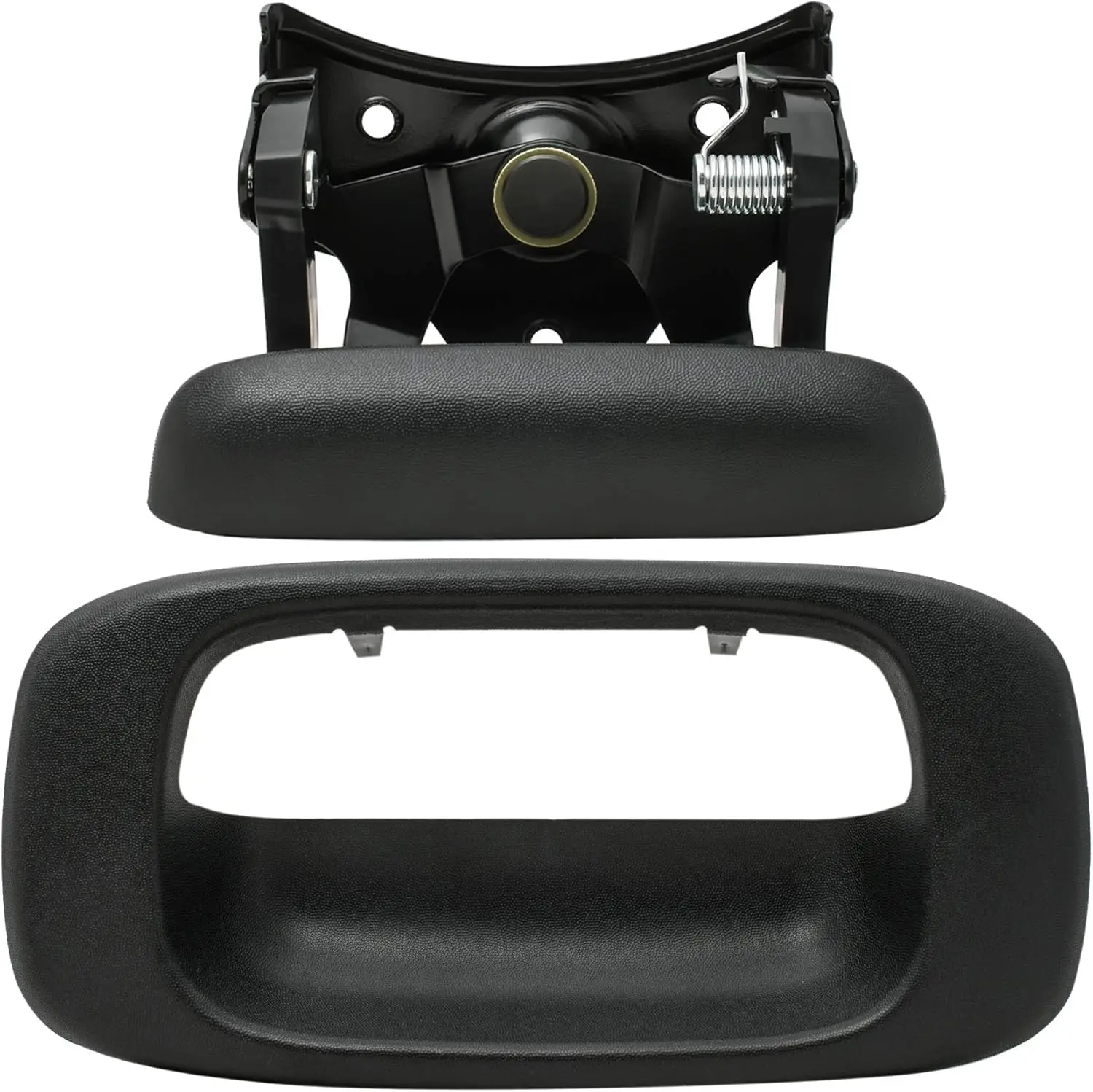 Textured Black Rear Truck Bed Tailgate Handle & Bezel Cover Replacement Kit (1 kit, Includes Retaining Clip, Rod Clip Set) - Fits 1999-2007 Chevy Silverado, GMC Sierra 1500-3500, Replaces OEM #15997911, #15228539, Includes Clips