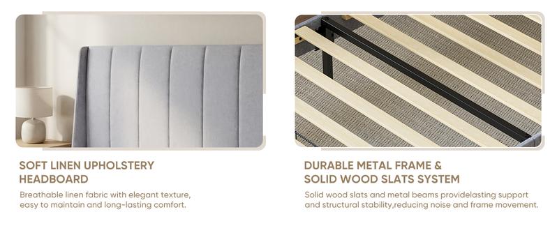 Linen Upholstered Platform Bed with 2 Drawers, Storage Bed Frame With Tufted Headboard