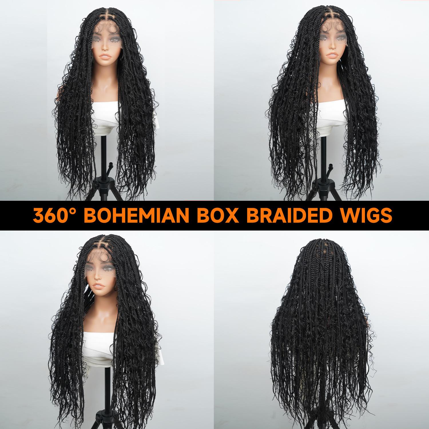 Wiggins 36 Inch Box Braided Wigs Full Lace Front Wig Synthetic Long Braided Wig Synthetic Braided Wigs With Boho Curly Ends WeeklyDeals #SpringStatements