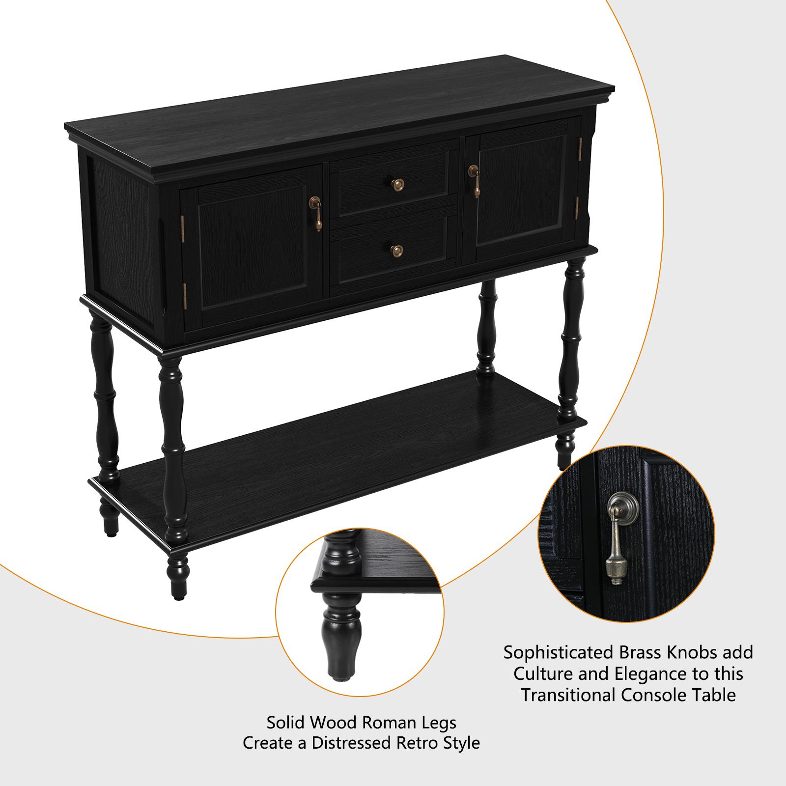Elegant Black HLR Console Table with Storage for Entryway, Living Room, or Dining Room - Vintage Buffet Sideboard with Drawers & Cabinets for Extra Storage, Holds Decor, Perfect for Farmhouse, Traditional, and Transitional Styles - Perfect for Home Organi