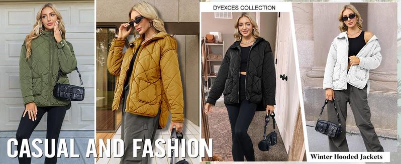 Imily Bela Womens Quilted Puffer Jacket Hooded Long Sleeve Zip Up Winter Coat Lightweight Warm Jackets with Pockets