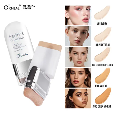 O'CHEAL Bullet Tube Concealer & Foundation Stick - 04#Wheat, Alcohol Free, Lightweight, Oil-Control, Long Lasting Makeup Products, Blemish Concealer, Brightening, Quick Touchups for Busy Adults, All Skin Types