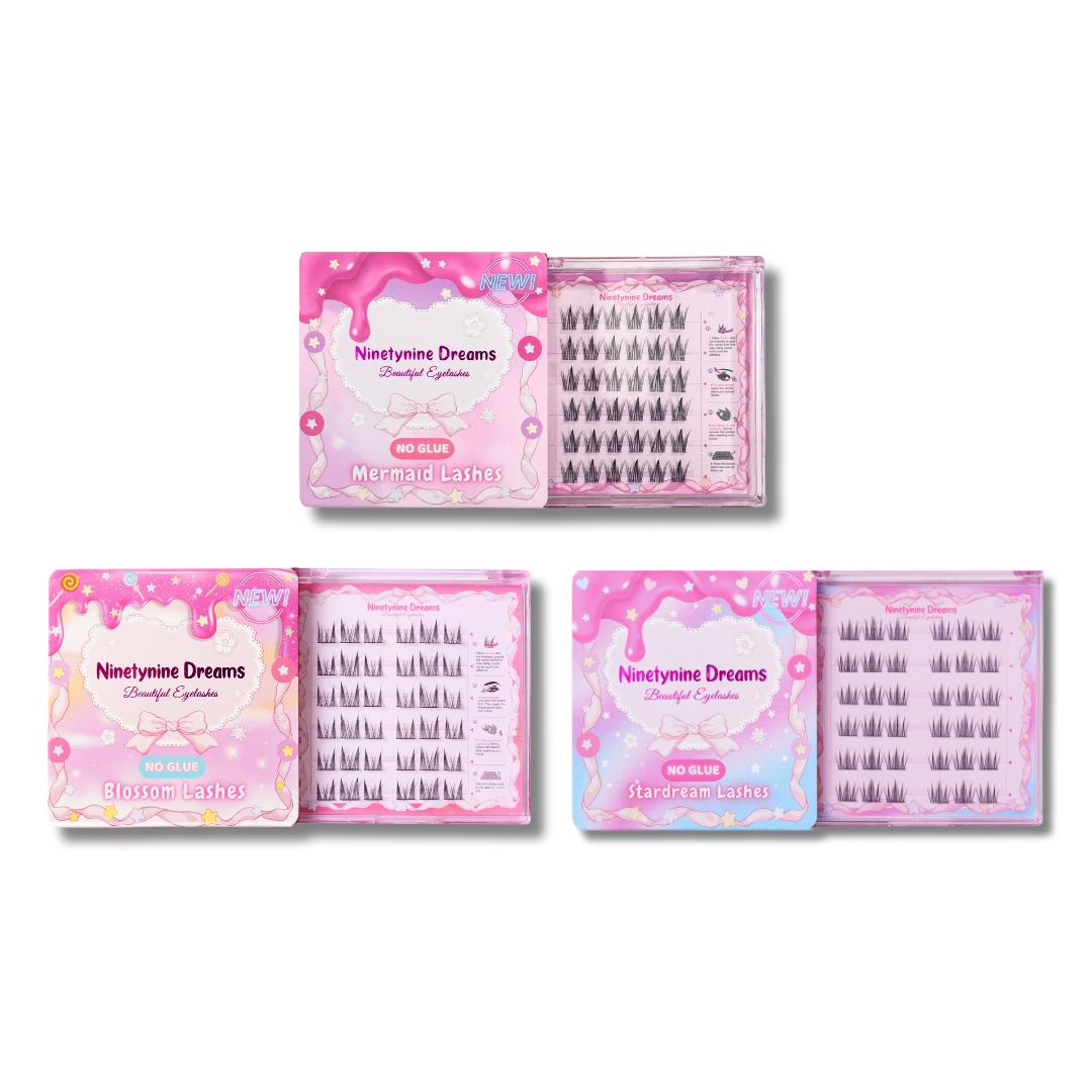 Ninetynine Dreams THE [NO GLUE] Self-Adhesive Lashes Bundle (3 Styles Included) | Press-On Eyelash Collection — Self-Adhesive Ultra-Thin Band, Reusable & Beginner Friendly Quick Application False Eyelashes, Must-Have Trending Holiday Gift Set