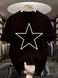 Casual T-Shirt with a Round Neck And White Star Pattern