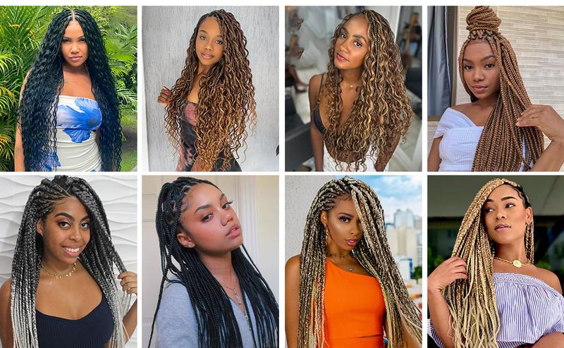 30 Inch Human Braiding Hair for Boho Braids, Deep Wave Bulk Knotless Braids Curly Bohemian Water Wave Braiding(#27, (3 No Weft Bundles/Pack))