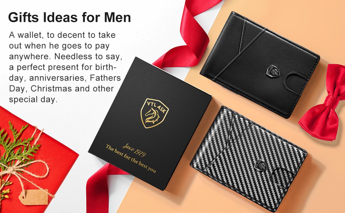 VTLASK 2026 Slim Bifold Men's Wallet - RFID Blocking Carbon Fiber & Minimalist Leather, 11 Card Slots, Western Wallet, Anti-Scratch, Cash Pouch Keeps Bills Tidy, Accessories for Adults, Gifts for Boyfriends, Black with Gift Box, Western Wallets, Accessori