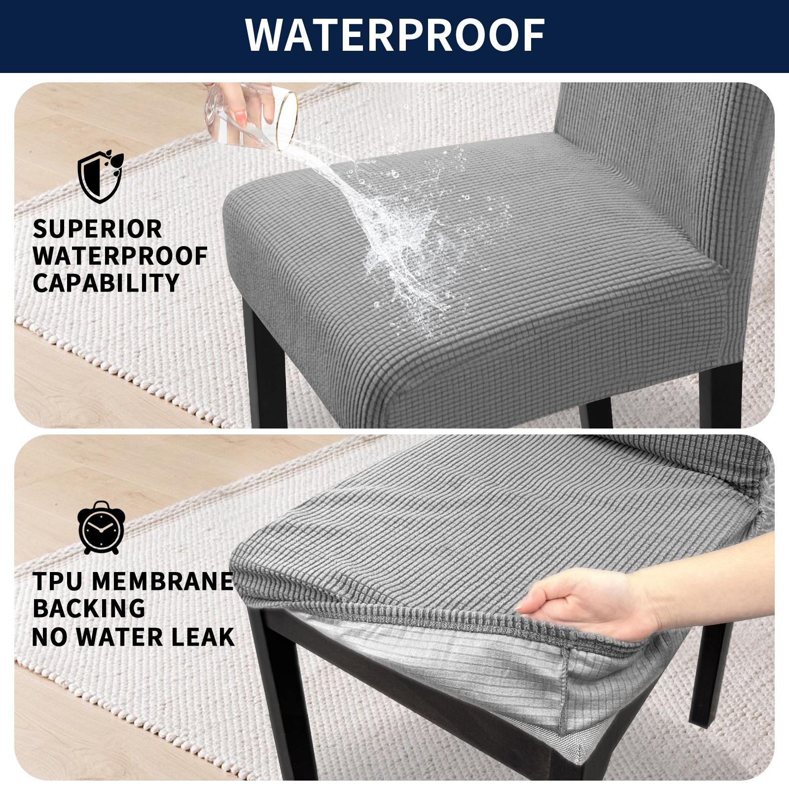 Easy-Going Waterproof Dining Chair Cover Set of 2/4/6/8, Leakproof Stretch Jacquard Parson Chair Slipcover, Removable Washable Chair Protector for Home, Restaurant, Banquet, Kitchen Hacks