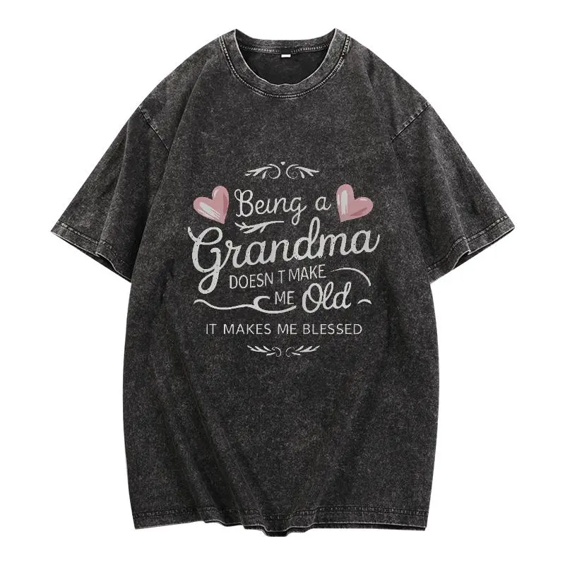 Women's Oversized Casual Short-Sleeve T-Shirt - "Being a Grandma Doesn't Make Me Old It Makes Me Blessed" Inspirational Quote with Geometric Print, Stretch Fabric, Loose Fit Round Neck, Machine Washable, All-Season Comfort, Grandma Gift