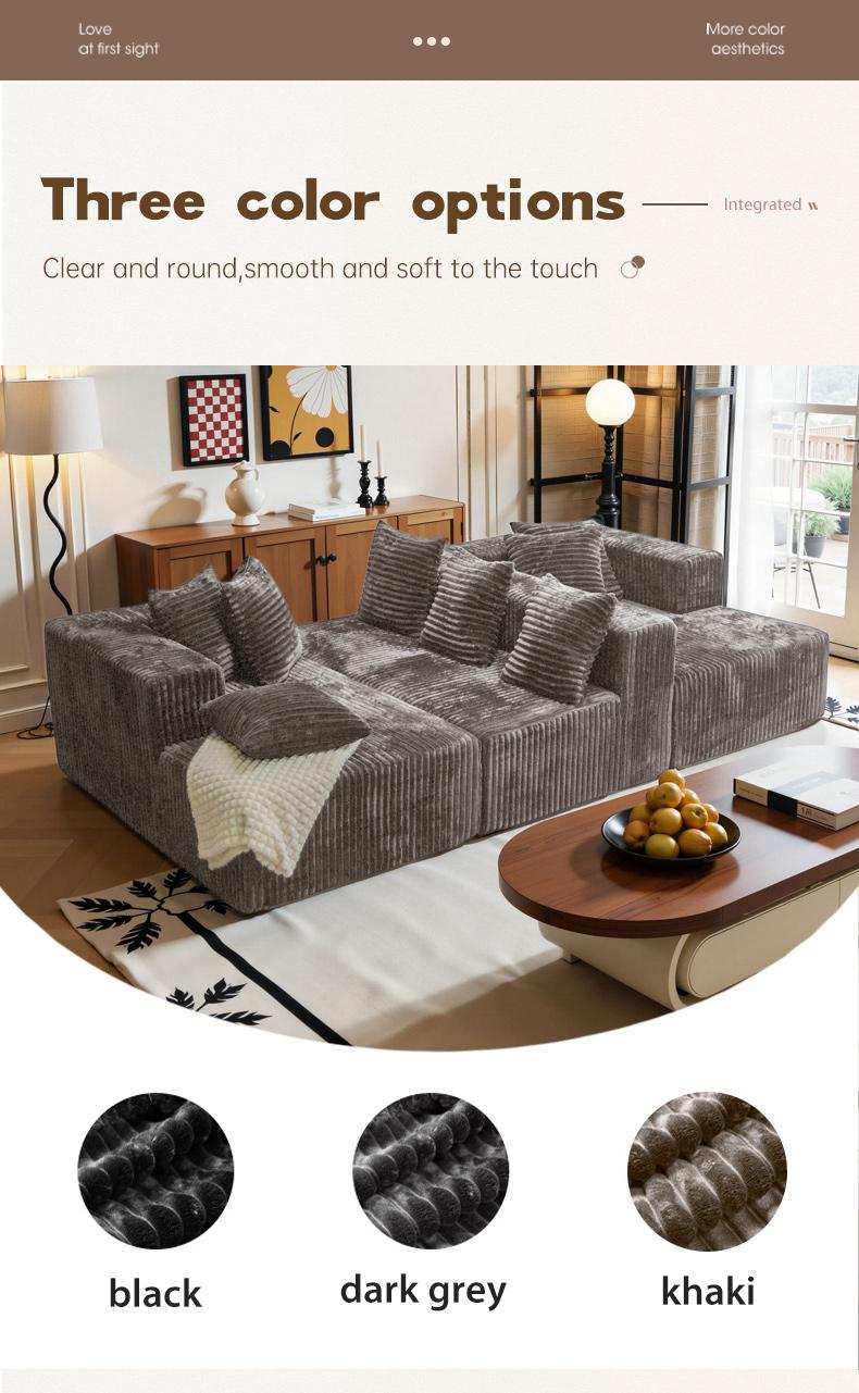 QIMENG U-Shape Modular Sectional Sofa Bed, 3-Package Shipping, Compressed Corduroy & Soft Velvet Fabric, Space-Efficient Deep-Seat Modern Sleeper Floor Sofa for Living Room, Convertible Indoor Sofas, Sofas Living Room
