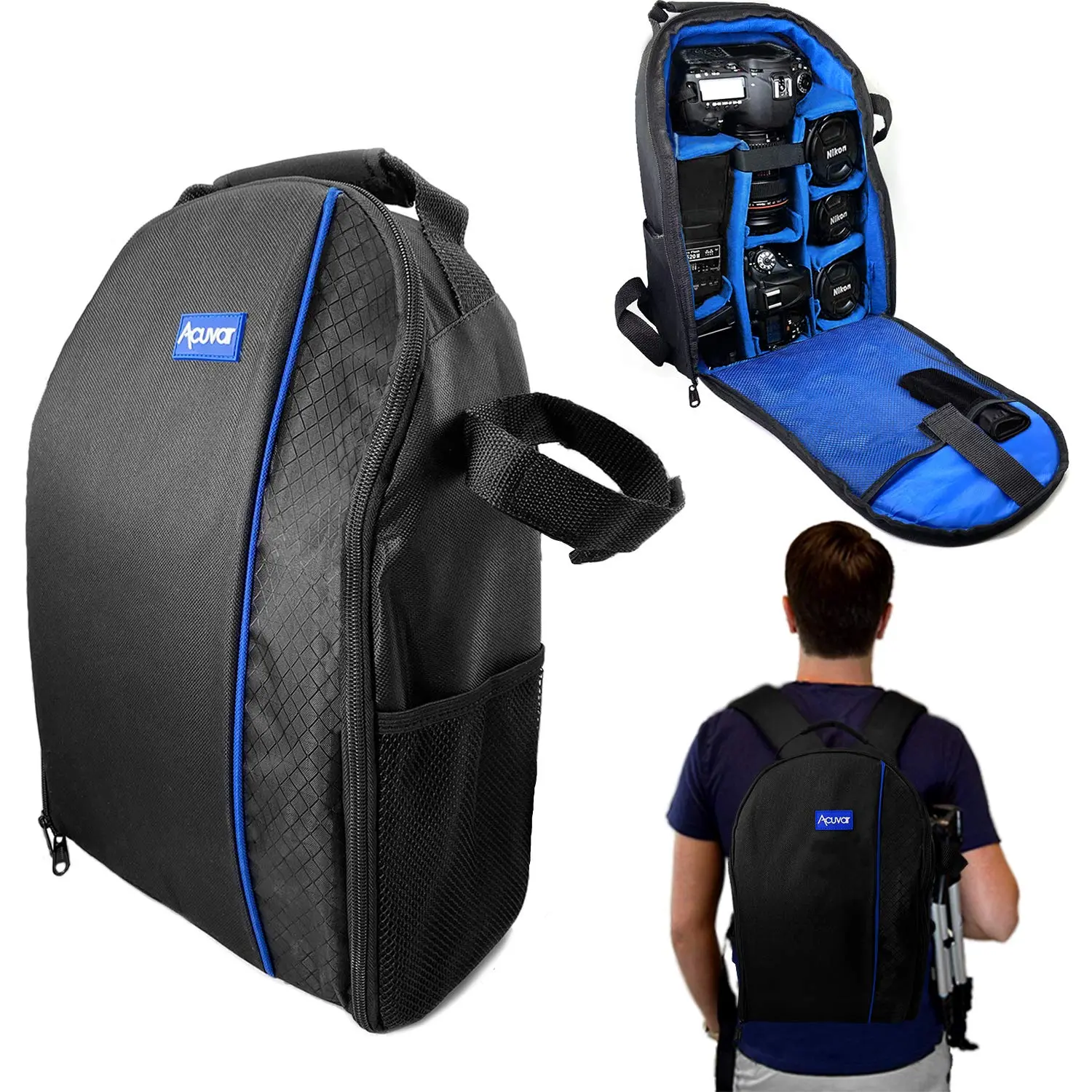 Padded Camera Backpack DSLR Camera Bag with Customizable Interior Padding and Rain Cover for Digital Cameras Compatible With Canon Nikon Sony Cameras & Lenses