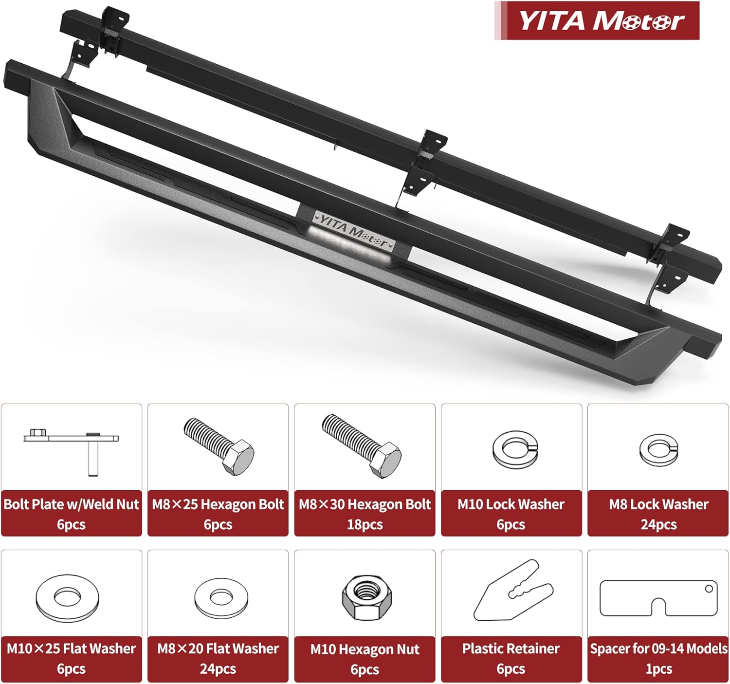YITAMOTOR Drop Side Steps Compatible with 2009-2018 Dodge RAM 1500, 2019-2024 Ram 1500 Classic Quad Cab, Off-Road Running Boards, Black Powder Coated Nerf Bars