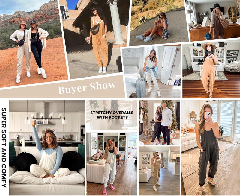 Kingapril Women's Causal Jumpsuits V Neck Sleeveless Harem Overalls Stretchy Adjustable Strap Romper with Pockets in Various Colors