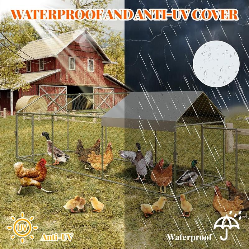 120X40x40 Inch Metal Chicken Coop, Large Walk-in Outdoor Poultry Run with Cover for Chickens Ducks Rabbits, Outdoor Coop for Yard, Silver