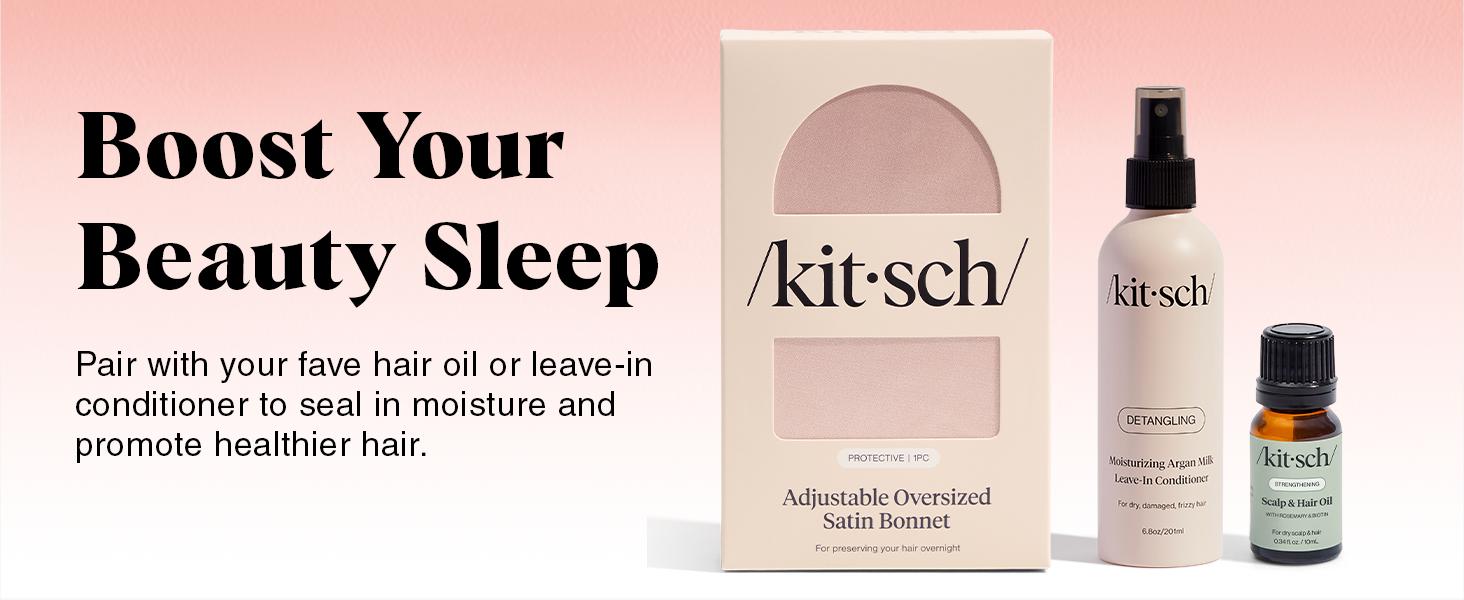 Kitsch Oversize Satin Bonnet for Sleeping - Silk Bonnet for Sleeping Women, Curly & Textured Hair, Large Jumbo Sleep Bonnets for Comfort & Protection, Wake Up with Beautifully Styled Hair - Blush